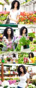 Stock Photo - Woman in the Greenhouse