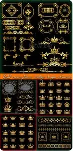 Gold crown frame vintage design elements vector set 2