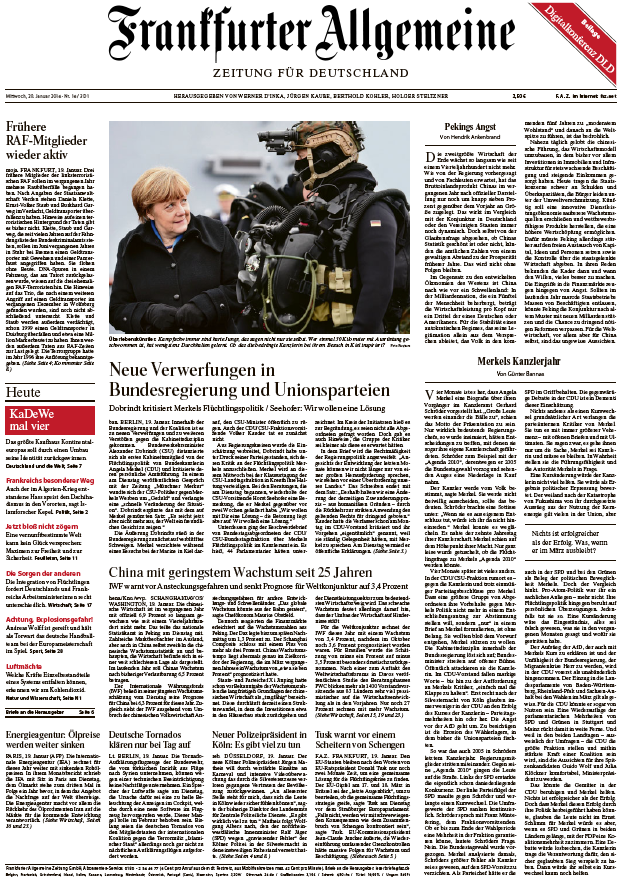 Frankfurter Allgemeine Zeitung vom Mittwoch, 20. Januar 2016