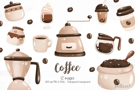 EE - Coffee Maker and Cafe Elements Clipart JYKXWGU