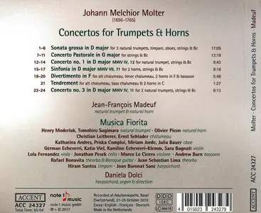 Jean-François Madeuf, Daniela Dolci, Musica Fiorita - Johann Melchior Molter: Concertos for Trumpets & Horns (2017)