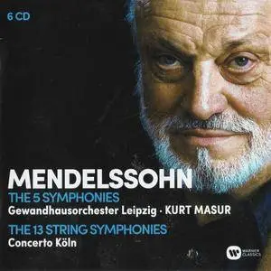 Mendelssohn - The 5 Symphonies & The 13 String Symphonies - Kurt Masur & Concerto Koln (2016) {6CD Set Warner Classics}