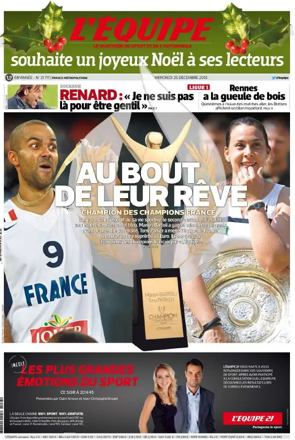 L'Equipe du Mercredi 25 Décembre 2013