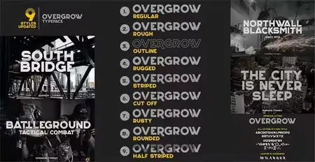 Overgrow Typeface - Uppercase Letters with 9 Styles