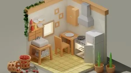 Isometric Kitchen Room Made In Blender