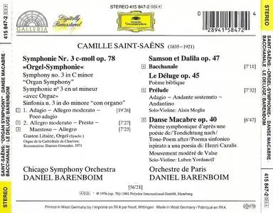 Daniel Barenboim - Camille Saint-Saëns: Symphonie Nr. 3 "Orgel-Symphonie", Danse Macabre, Bachanale, Le Déluge (1986)