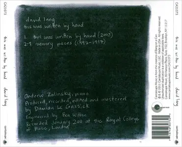 Andrew Zolinsky - David Lang: This Was Written by Hand (2011)