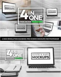 CreativeMarket - Macbook Pro Mockup Office 4 in one