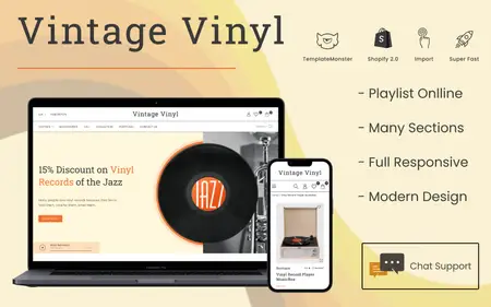 Vintage Vinyl - Music and Records, Tracks, Songs, Clips Shopify 2.0 Store Shopify Theme