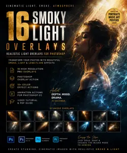 16 Smoky Light Overlays, Realistic light overlays for Photoshop
