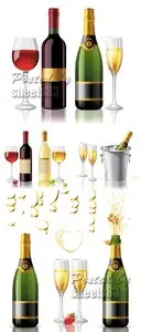 Wine Bottles & Glasses Vector
