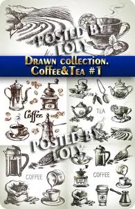 Hand drawn collection. Coffee and  tea #1 - Stock Vector