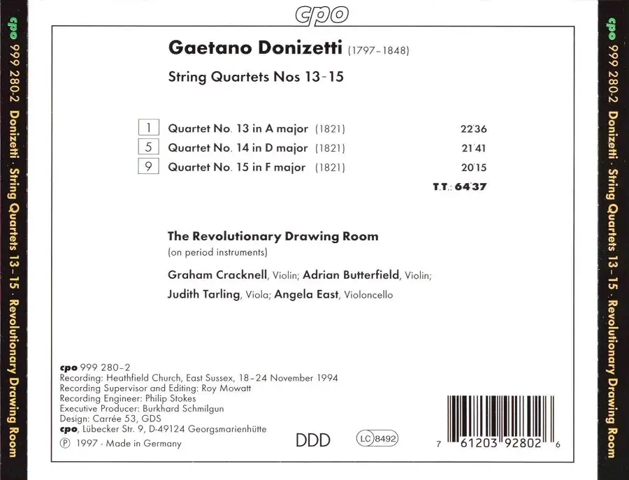 The Revolutionary Drawing Room - Gaetano Donizetti: String Quartets Nos ...