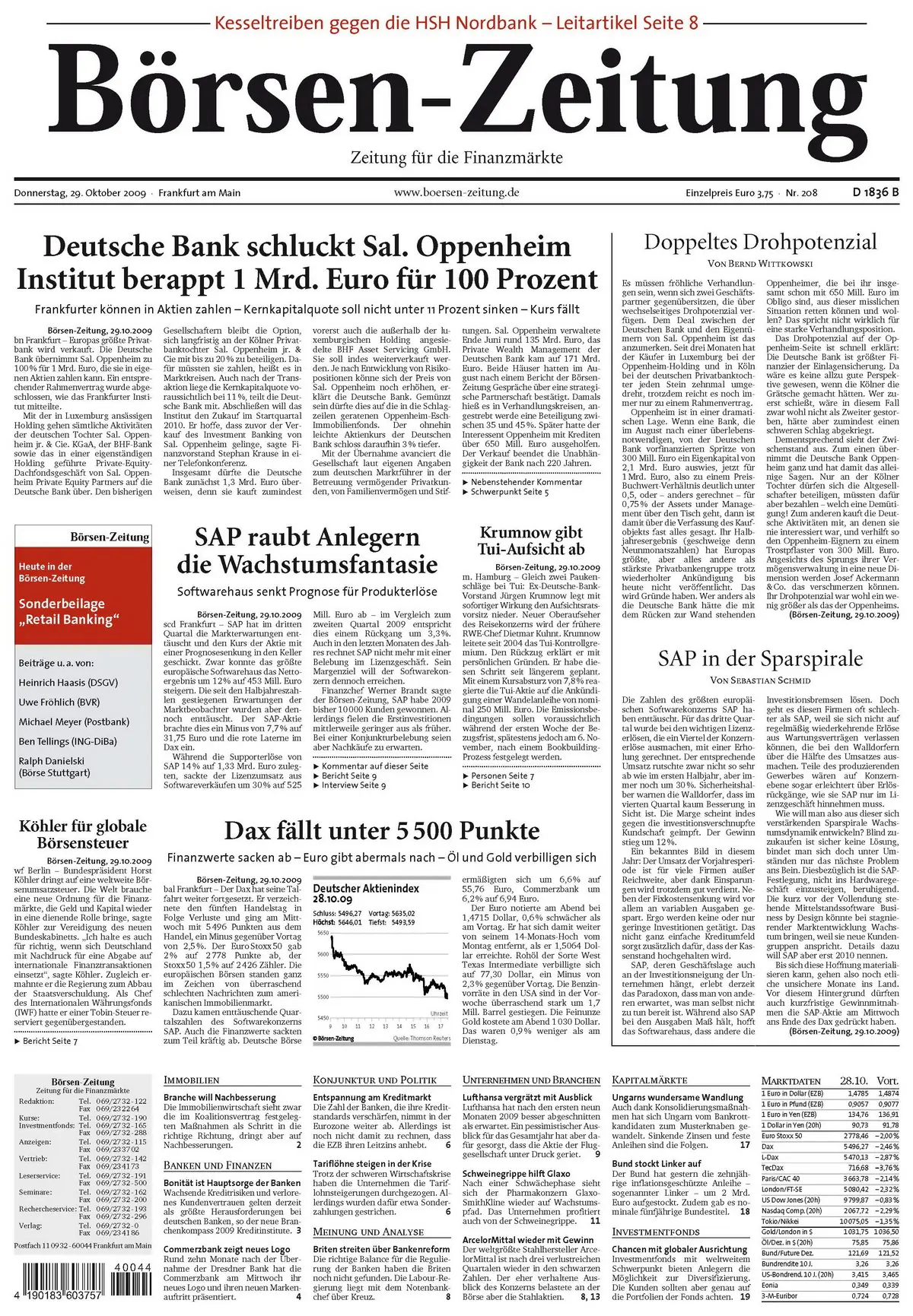Boersenzeitung vom 29. Oktober 2009