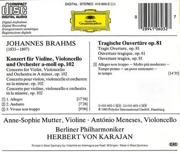 Anne-Sophie Mutter, António Meneses, Herbert von Karajan - Brahms: Double Concerto, Tragic Overture (2008)