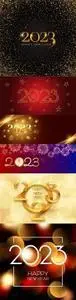 Vector happy new year background with gold numbers 2023 and confetti