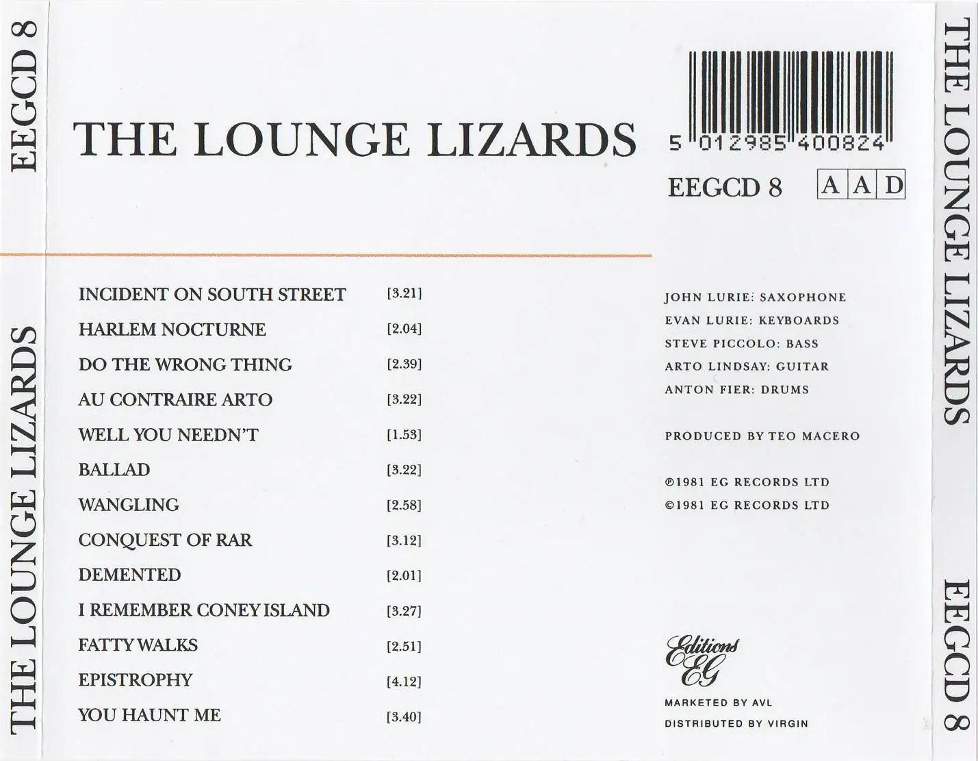 The Lounge Lizards - Lounge Lizards (1981) {EG Records EEGCD 8 rel 1990