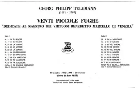 George Philipp Telemann (1681 - 1767) - Venti Piccole Fughe (Dedicate a Benedetto Marcello). 1976