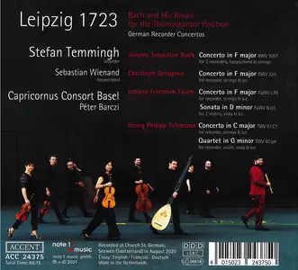 Stefan Temmingh, Capricornus Consort Basel - Leipzig 1723: J.S.Bach, Graupner, Fasch, Telemann (2021)