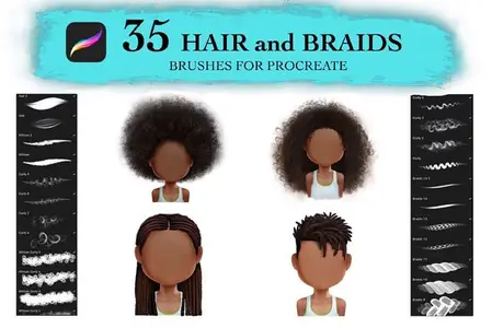35 Curly Hair & Braids - Brushes for Procreate