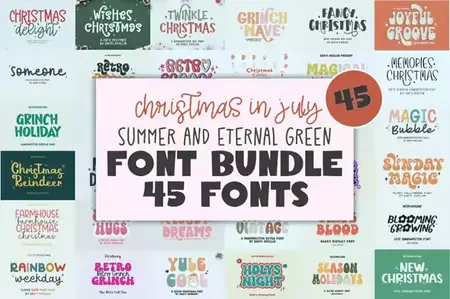 Christmas in July - Summer & Eternal Green Font Bundle - 45 Premium Fonts