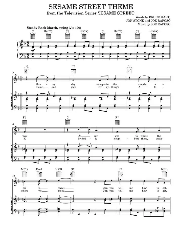 Sesame Street Theme - Joe Raposo, TV Theme Song, The Muppets (Piano-Vocal-Guitar)