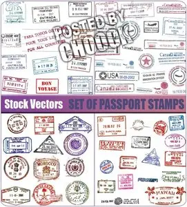 Stock Vector: Set of passport stamps