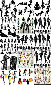Silhouettes Girls Vector Set