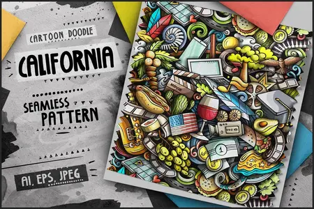 EE - California State Doodle Cartoon Seamless Pattern ER5UPEA