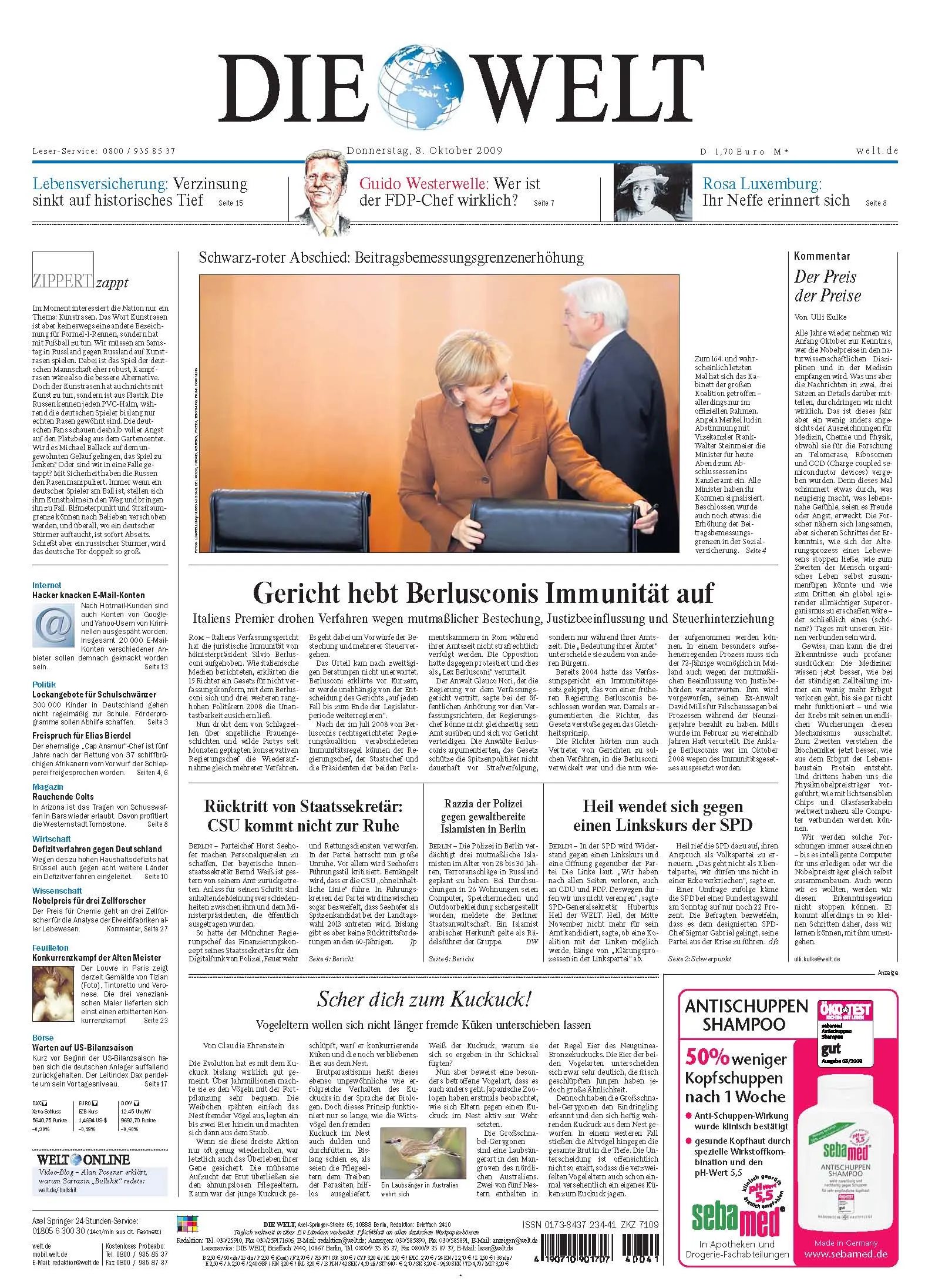 Die Welt vom 8. Oktober 2009