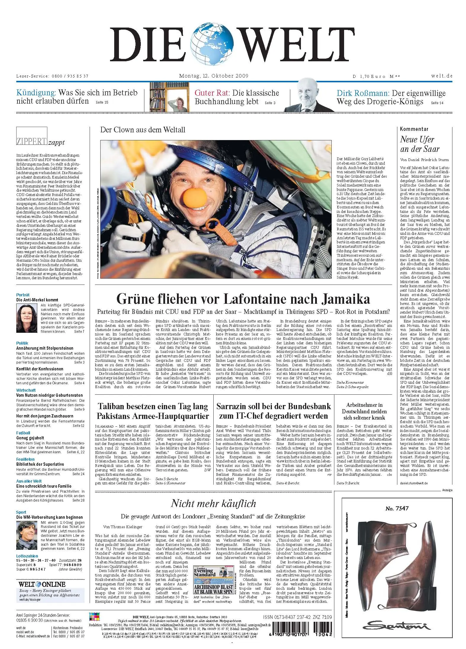 Die Welt vom 12. Oktober 2009