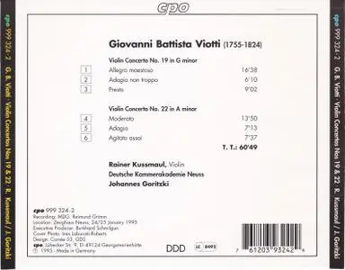 Giovanni Battista Viotti - Violin Concertos 19 & 22 - Kussmaul, Deutsche Kammerakademie Neuss, Goritzki (CPO, 1995)