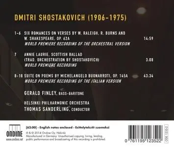 Gerald Finley, Helsinki PO, Thomas Sanderling - Shostakovich: Six Romances, Scottish Ballad, Michelangelo Suite (2014) (Repost)