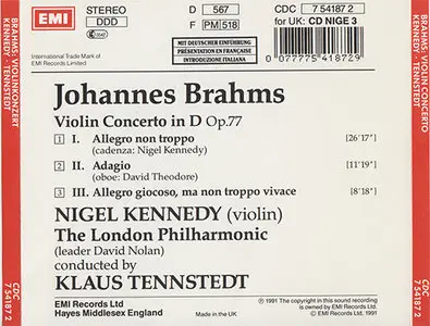 Johannes Brahms - Nigel Kennedy / The London Philharmonic / Klaus Tennstedt - Violin Concerto in D Op.77 (1991)