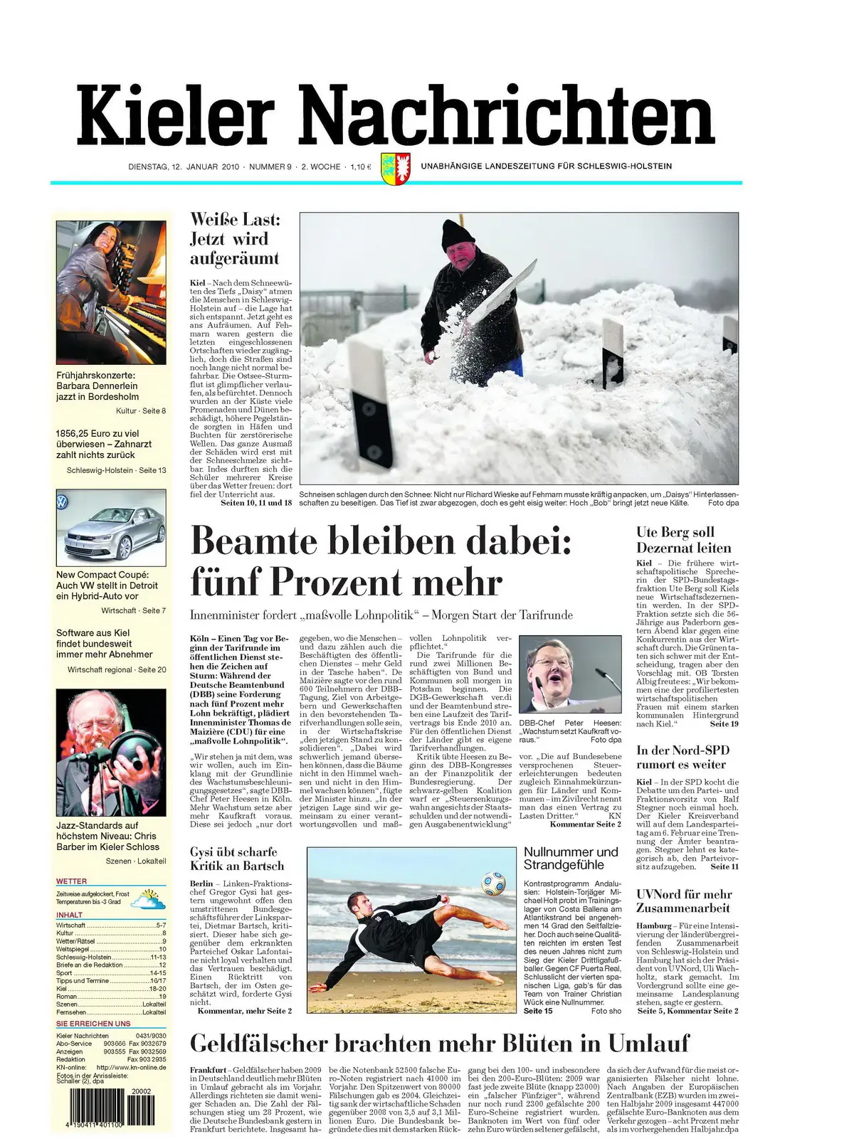Kieler Nachrichten vom 12. Januar 2010