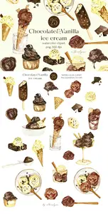 EE - Watercolor Ice cream clipart, Hand Painted Chocola 2CDQXX7