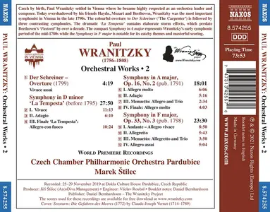 Marek Štilec, Czech Chamber Philharmonic Orchestra Pardubice - Paul Wranitzky: Orchestral Works, Vol.2 (2021)