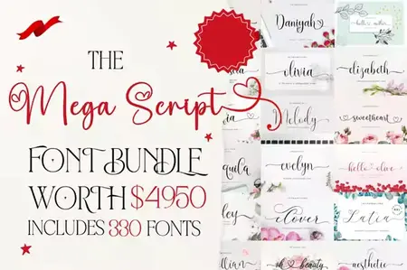 Mega Script Font Bundle - 330 Premium Fonts
