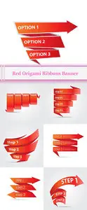 Vector Red Origami Ribbons Banner qBee