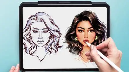 Woman Procreate Portrait, Cartoon Logo Drawing + Stickers