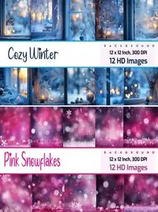 Cozy Winter & Pink Snowflakes - 24 HD Images Collection