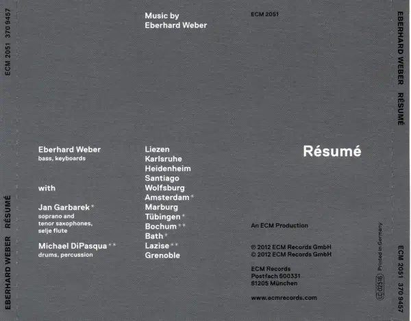 Eberhard Weber - Resume (2012) {ECM 2051}