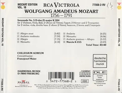 W. A. Mozart - Collegium Aureum, Maier - Serenade Nr. 5 D-dur, KV 204 (1983, CD ReIssue 1991)