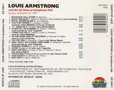 Louis Armstrong And The All Stars At Symphony Hall: Boston, November 30, 1947 [Remastered 1996]