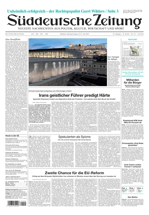 Sueddeutsche Zeitung vom 20.06.2009