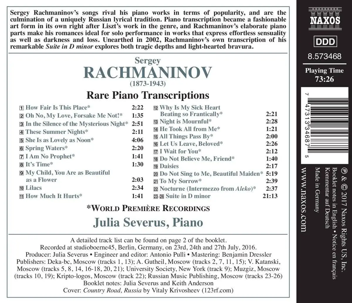 Julia Severus - Rachmaninoff: Rare Piano Transcriptions (2017)