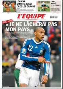 L'Équipe, du Lundi 23 Novembre 2009.
