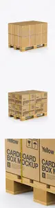 Wooden Pallet With 8 Cardboard Boxes Mockup - Halfside View 15734