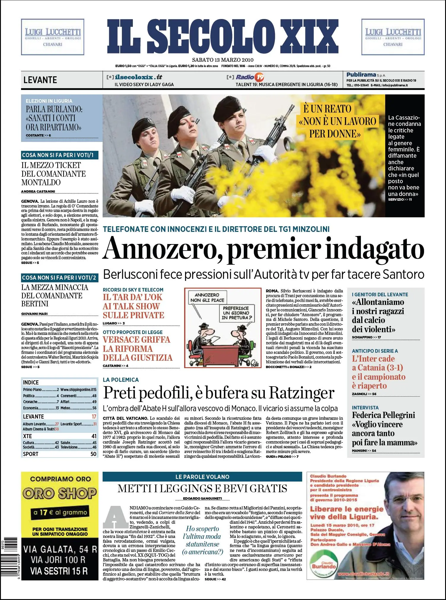 IL SECOLO XIX DEL 13 MARZO 2010