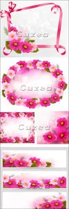 Vector - Holiday background colorful flowers and ribbons